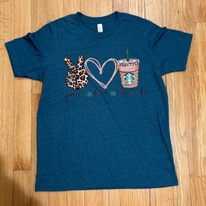 Teal Peace Love Starbucks Graphic Tee